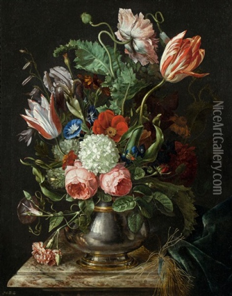 Blumen In Versilberter Metallvase Oil Painting - Willem Frederik van Royen
