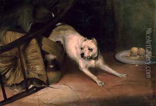 Dog Chasing a Rat Oil Painting - Briton Riviere