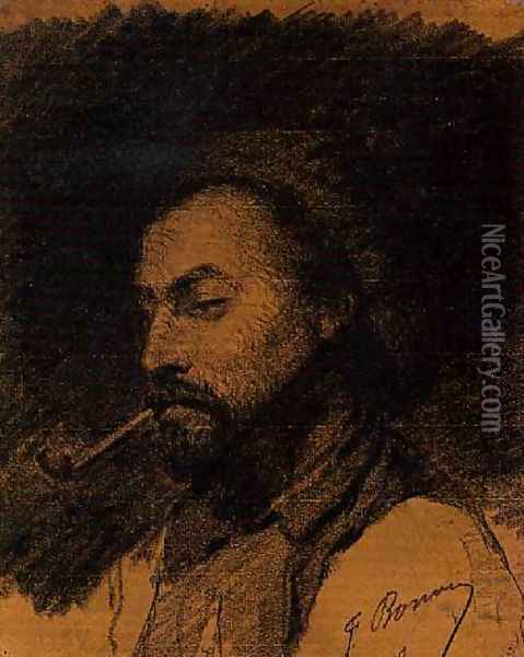 The Head of a Man Smoking a Pipe Oil Painting - Francois Bonvin