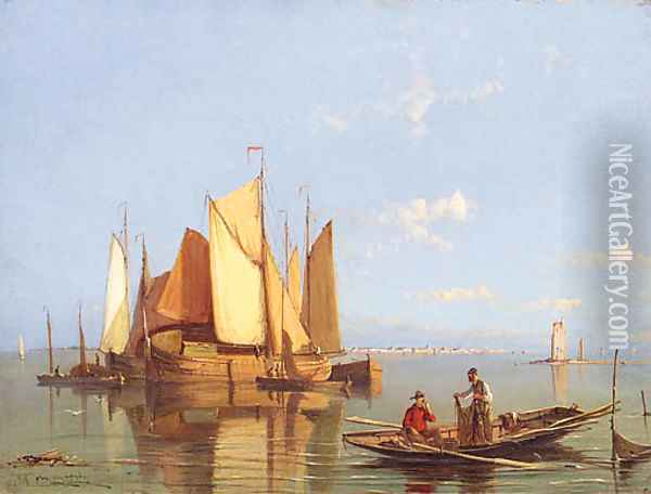 Fishing Boats On The Zuider Zee, Holland Oil Painting - William Raymond Dommerson