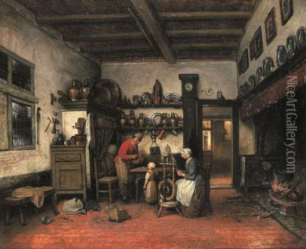 Domestic Scene Oil Painting - Henri De Braeckeleer