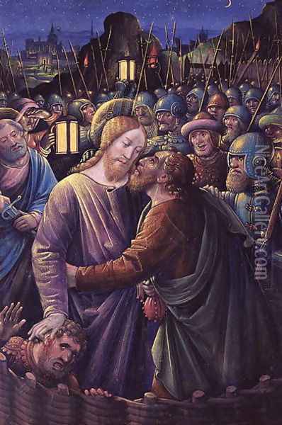 The Kiss of Judas (end of 15th century) Oil Painting - Jean Bourdichon