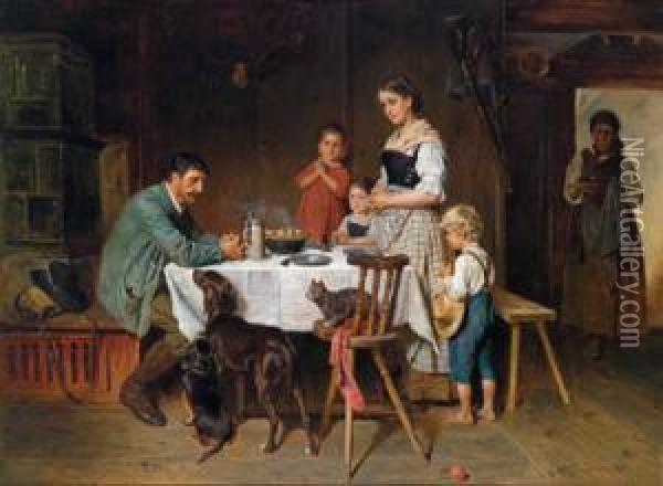 Benedicite Nella Stanza Di Soggiornodi Una Casa Di Contadini Oil Painting - Adolf Eberle