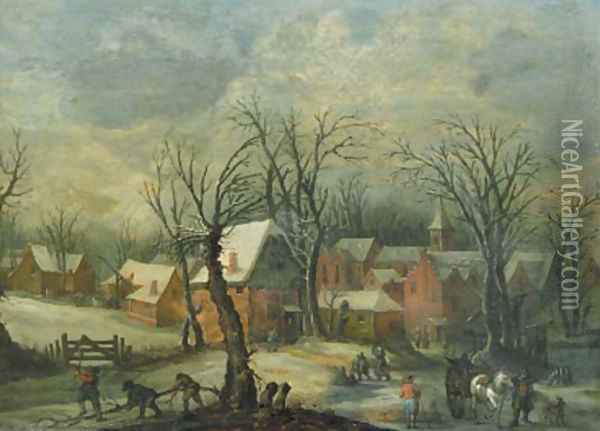 A view of a village in winte Oil Painting - Josse de Momper