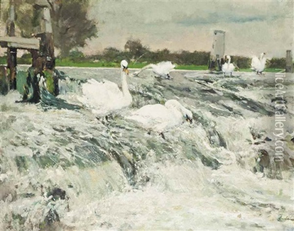 Fishers On The Weir Oil Painting - William Christian Symons