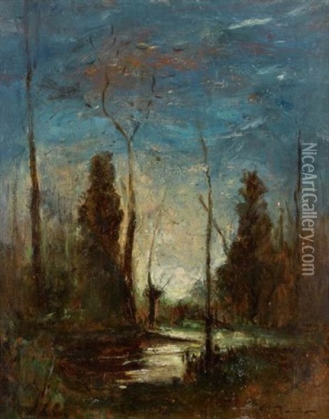 Crepuscule Sur Un Etang Pres De Vezeronce Oil Painting - Auguste Francois Ravier