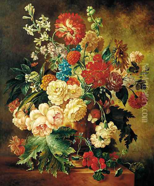 Summer flowers in an urn on a ledge Oil Painting - Dutch School