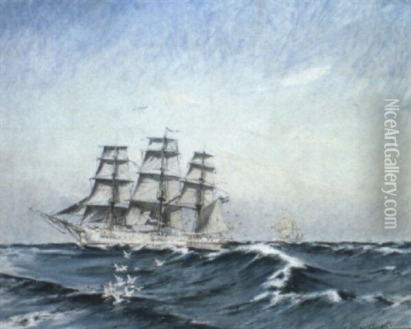Marin Med Segelfartyg Oil Painting - Rikard Lindstroem