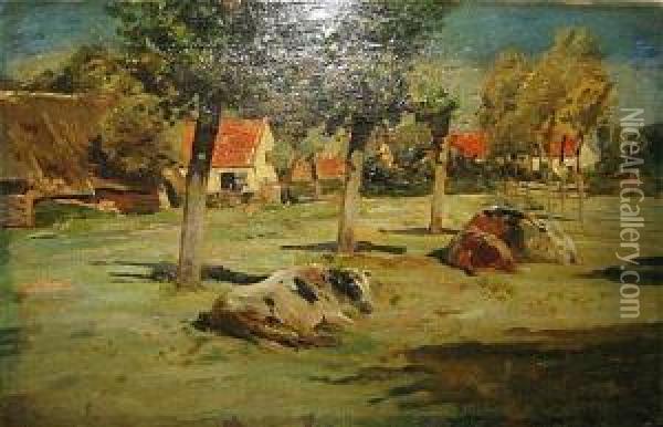 Rustende Koeien Oil Painting - Alfred Jacques Verwee