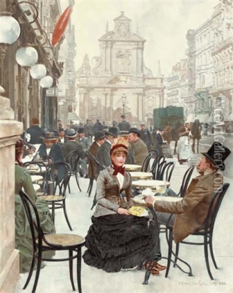 The Sidewalk Cafe Oil Painting - Franz (Bernard) Gailliard