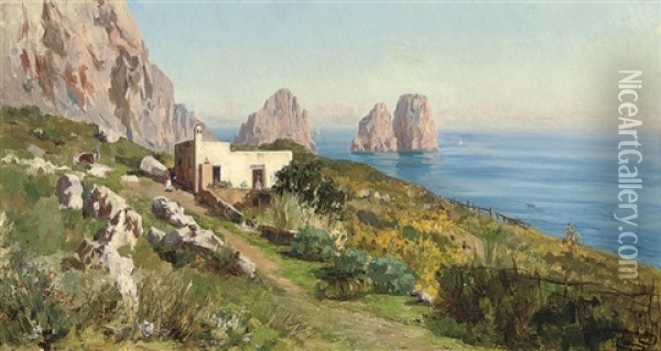 A Villa Before I Faraglioni, Capri Oil Painting - Bernardo Hay