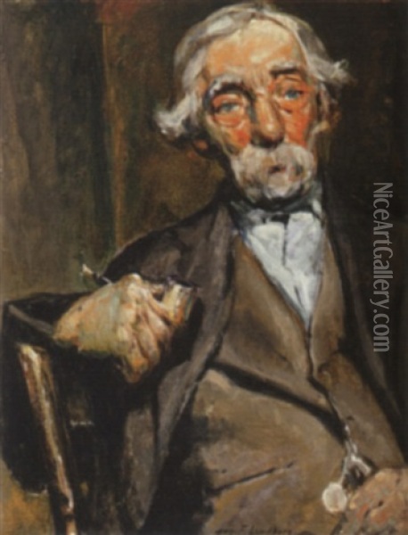 Old Man With A Pipe Oil Painting - August Frederick Lundberg