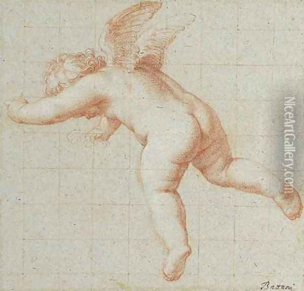 A flying putto, looking down Oil Painting - Pompeo Gerolamo Batoni