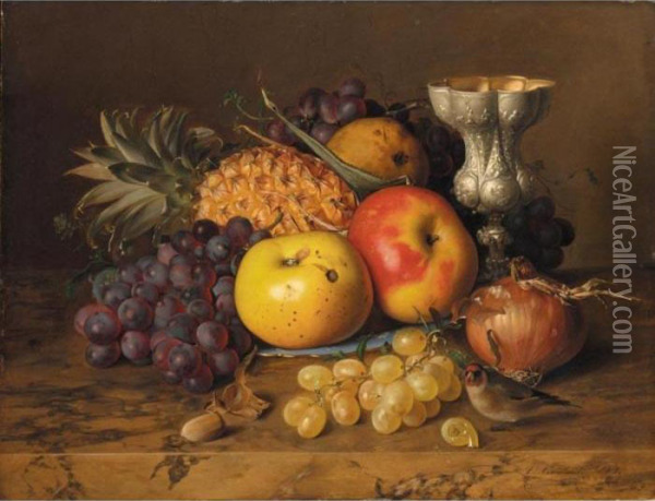 Stilleben Mit Trauben, Apfeln Und Ananas (still Life With Grapes, Apples And Pineapple) Oil Painting - Theude Gronland