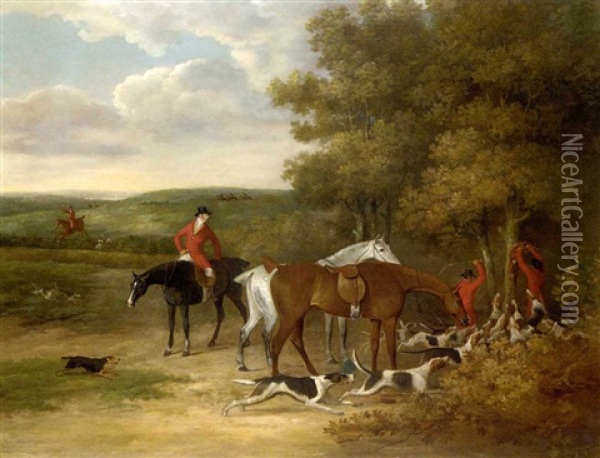 Treeing The Fox Oil Painting - James Barenger the Younger