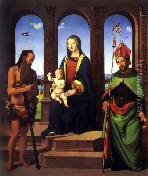 Madonna and Child with Saints Onofrius and Augustine Oil Painting - Piero Di Cosimo