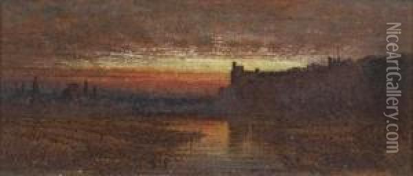 Arundel Castle, Evening Oil Painting - George F. Teniswood