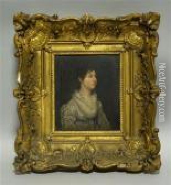 Louisa Fearrais (?) - Portrait Of Lady In A White Dress Oil Painting - Sir John Watson Gordon
