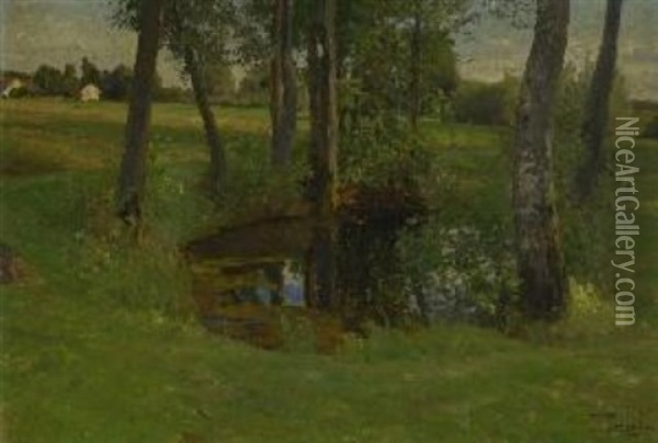 Teich In Baumlandschaft Oil Painting - Oskar Frenzel