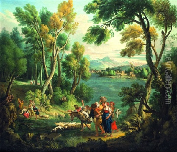 Paesaggio Con Pastori Oil Painting - Angelo (Angelus del Campe) Campo