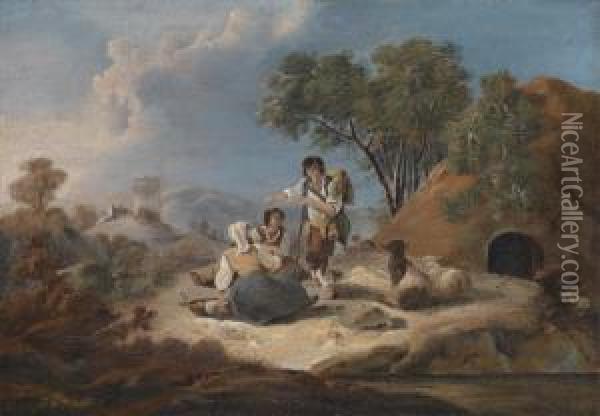 A Pair Of Landscapes Oil Painting - Jean-Baptiste Pillement