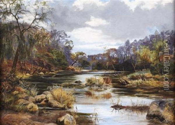 Autumn Tints On The Stream Oil Painting - James Faed the Younger