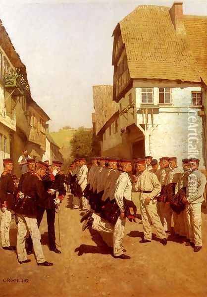 Military Cadets Preparing For Parade Oil Painting - Carl Rochling