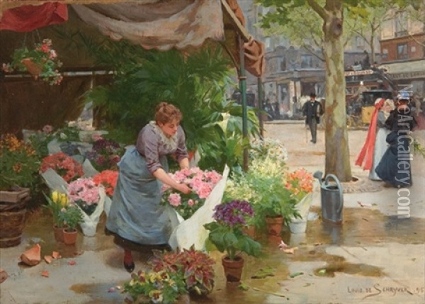 The Flower Market Oil Painting - Louis Marie de Schryver