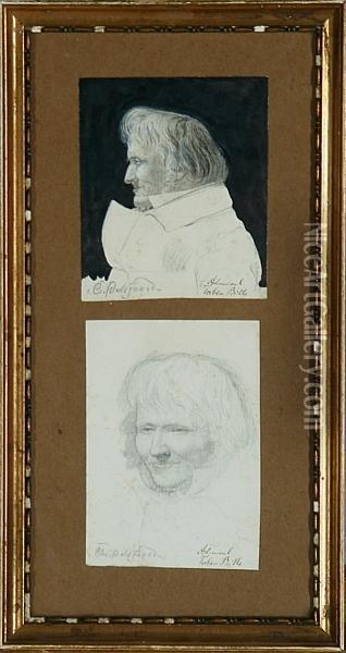 Two Portrait Sketches Of The Danish Admiral Torben Bille Oil Painting - Christen Dalsgaard