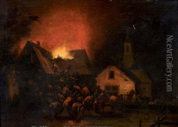 L'incendie D'un Village La Nuit Oil Painting - Adriaen Lievensz van der Poel