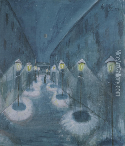 Nachtliche Strasse (street By Night) Oil Painting - Walter Gramatte