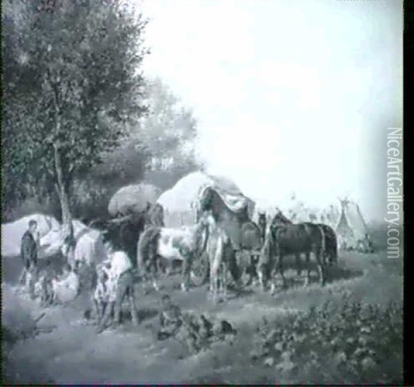 Soldaten Im Feldlager, Rechts Pferde Vor Den Zelten Oil Painting - Franz Quaglio