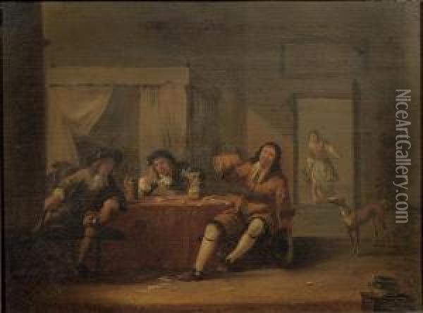 Elegant Figures Drinking And Smoking In A Tavern Oil Painting - Maerten Stoop