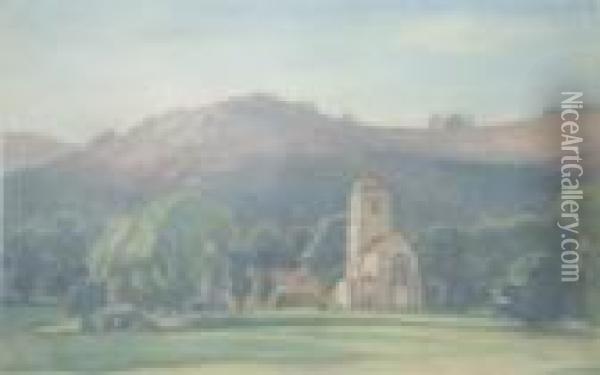 Landscape With Little Malvern Priory And Hills Beyond Oil Painting - Francis H. Dodd