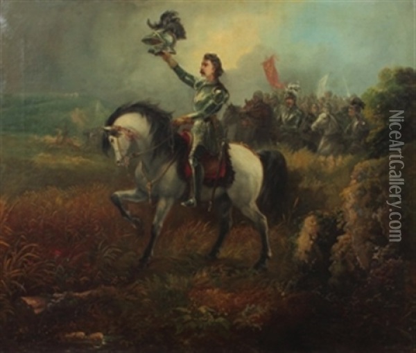 Angriff In Einer Historischen Schlacht Des 17. Jh. Oil Painting - Thomas Jones Barker