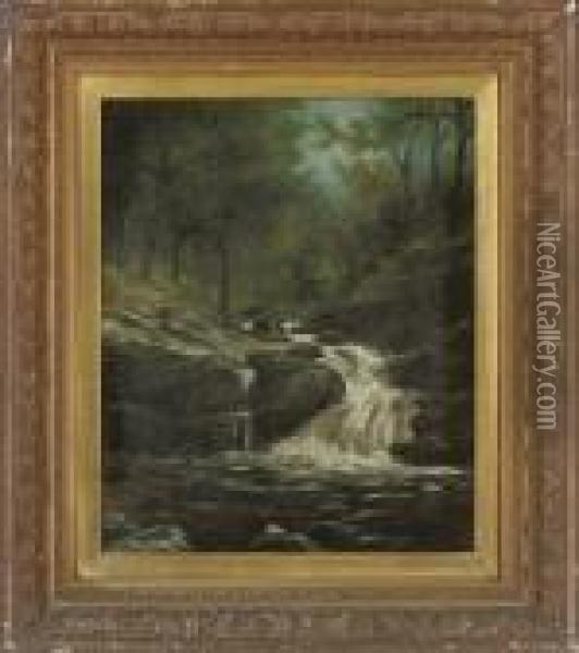 A Highland Waterfall Oil Painting - James Docharty
