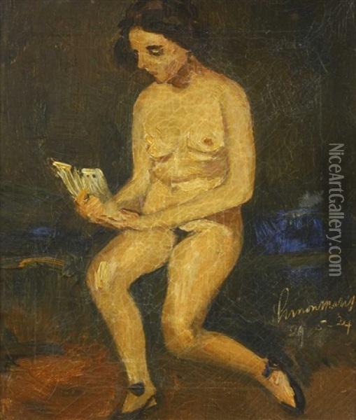 Sitzender, Lesender Frauenakt Oil Painting - Simon Maris