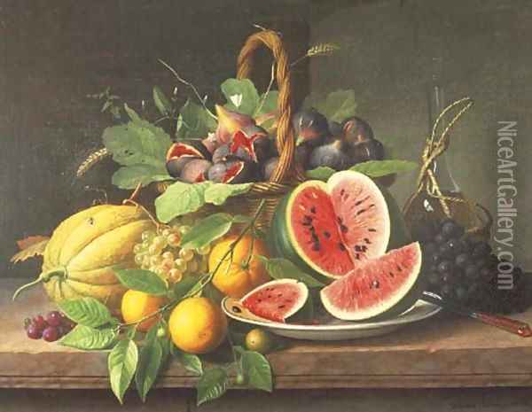 Still Life with Fruits on a Stone Ledge Oil Painting - William Hammer