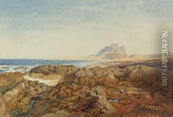 Bamburgh Castle At Low Tide Oil Painting - Alfred William Hunt