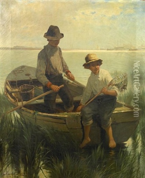 Boys Fishing Out Fishing Oil Painting - Edward Moran