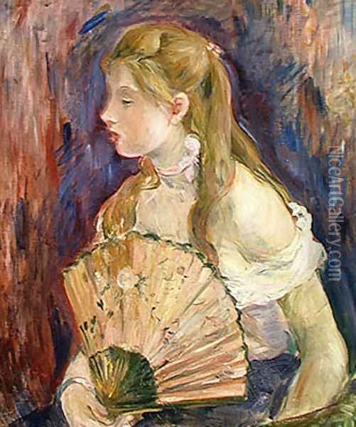 Young Girl with a Fan 1893 Oil Painting - Berthe Morisot