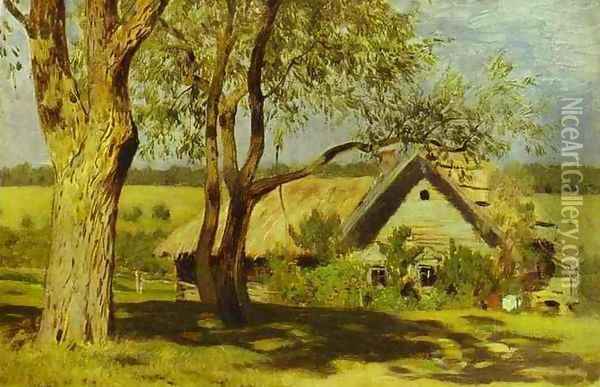 House with Broom Trees Study 1885 Oil Painting - Isaak Ilyich Levitan