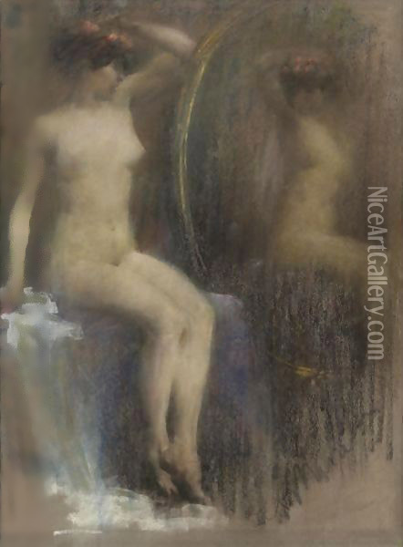 Amelia Allo Specchio Oil Painting - Antonio Mancini