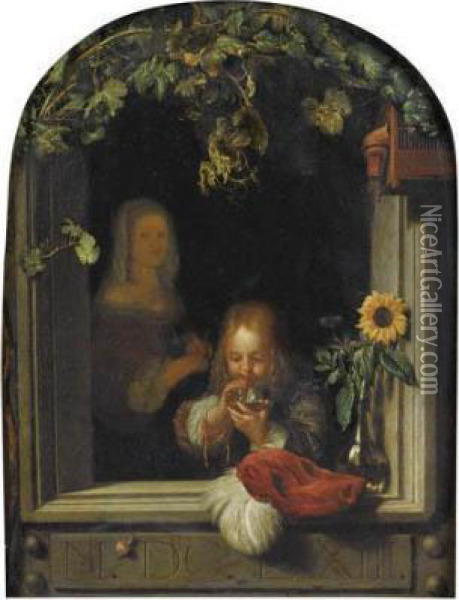 Jeune Garcon Faisant Des Bulles De Savon Oil Painting - Frans Ii Van Mieris