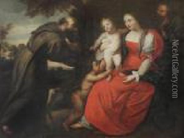 Family With Baby Saint John And Saint Francis Oil Painting - Peter Paul Rubens
