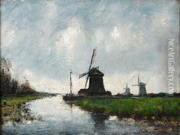 Canal Borde De Moulins Oil Painting - Petrus Paulus Schiedges