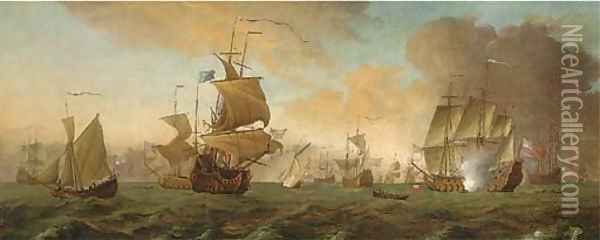 The return of Anson's ship the Centurion, with the flagship saluting her arrival Oil Painting - Thomas Allen