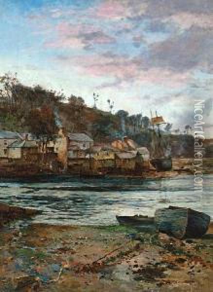 A Coastal Village Oil Painting - Oliver Rhys