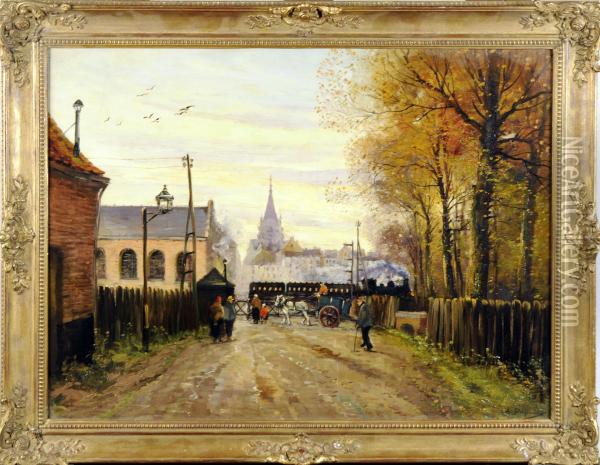 Le Passage Du Train. Oil Painting - Louis Dupuis