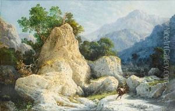 Wolf And Goat In Landscape Oil Painting - Girolamo Gianni